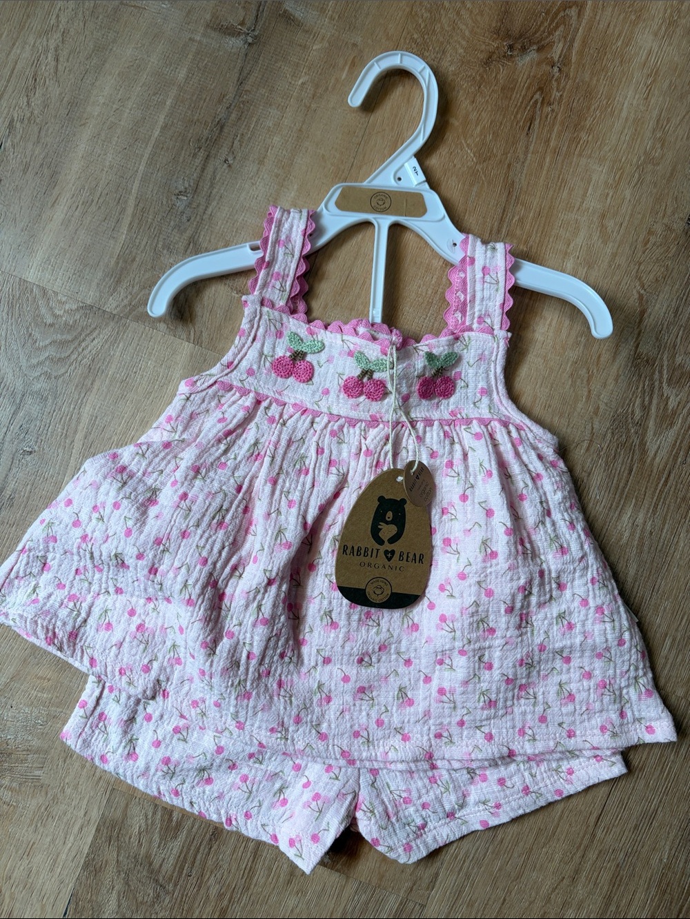 Rabbit & Bear Organic Pink Cherry Print 2T matching set